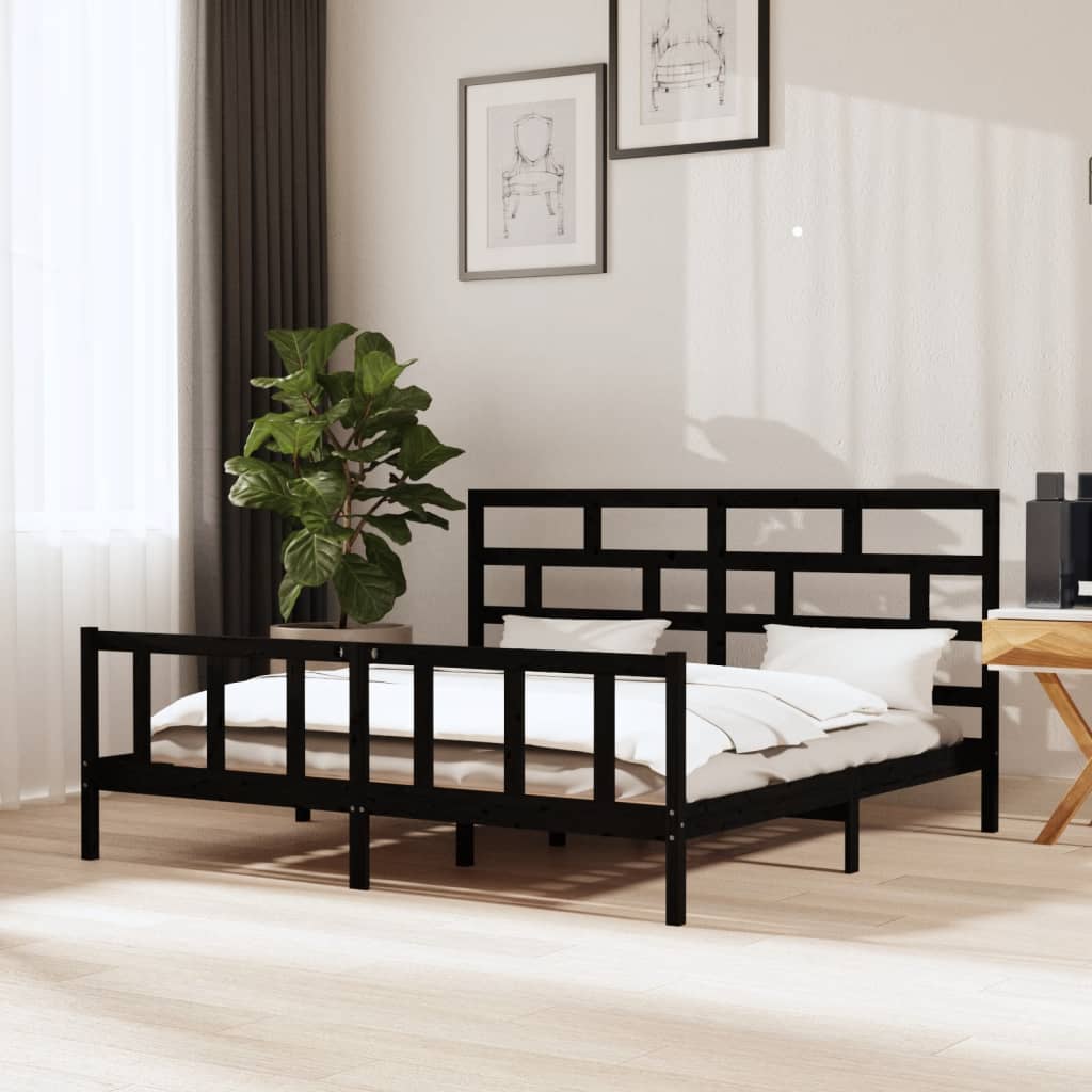 vidaXL Bed Frame Solid Pine Wood Black 75x190 cm