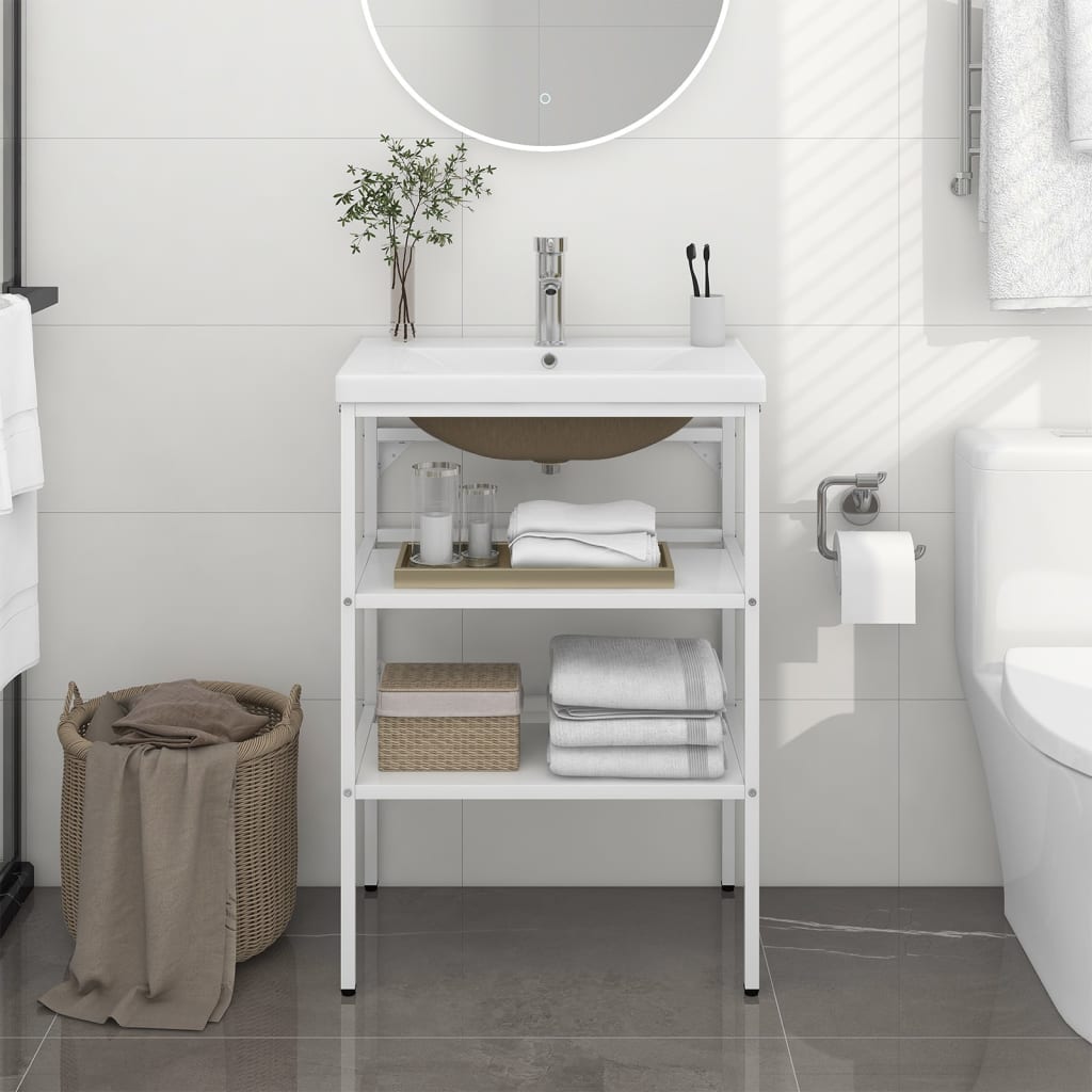 vidaXL Washbasin Frame with Integrated Sink Iron White