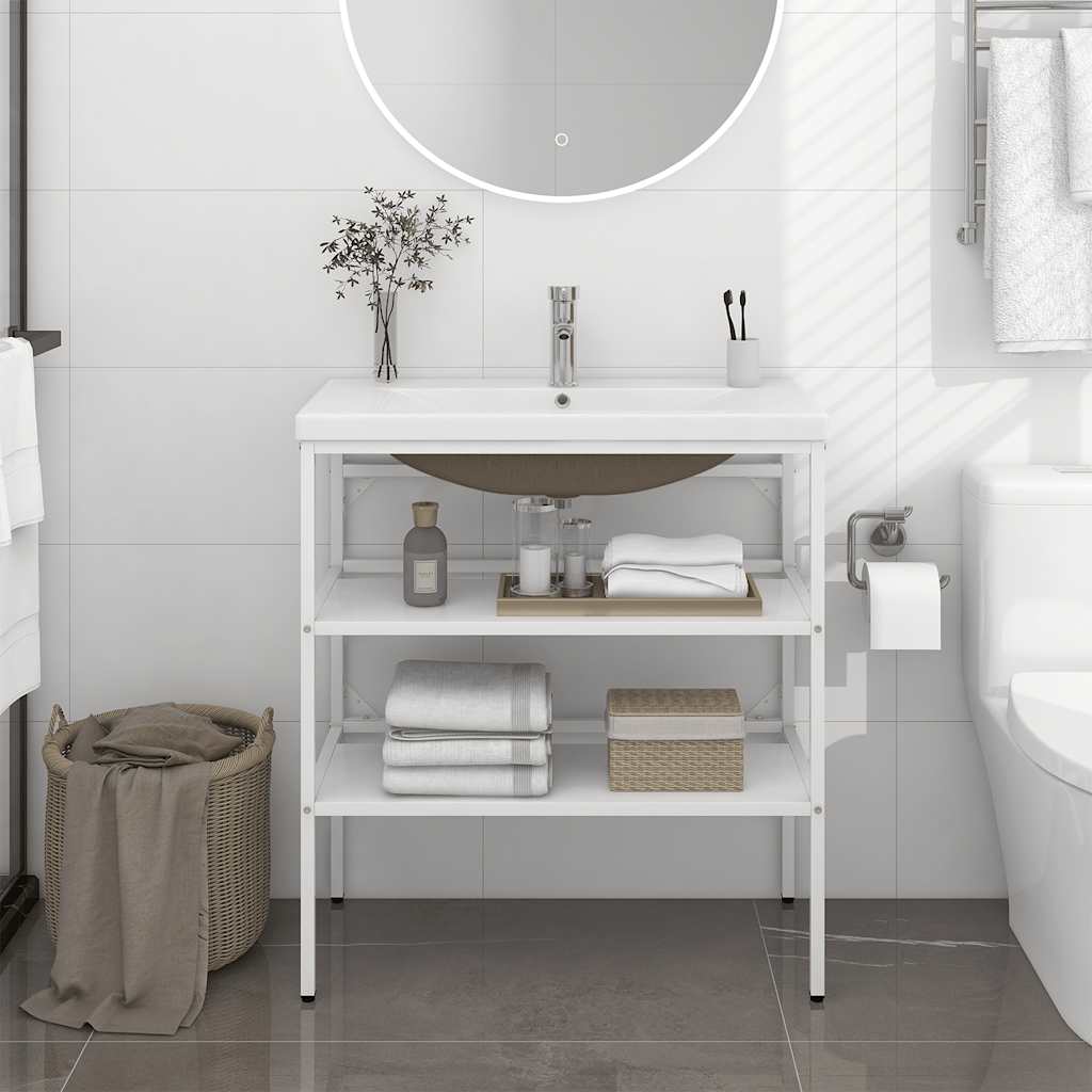 vidaXL Washbasin Frame with Integrated Sink Iron White