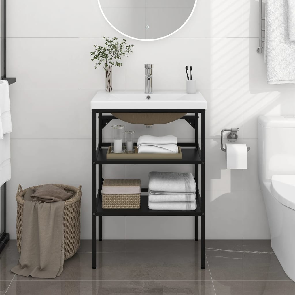 vidaXL Washbasin Frame with Integrated Sink Iron White