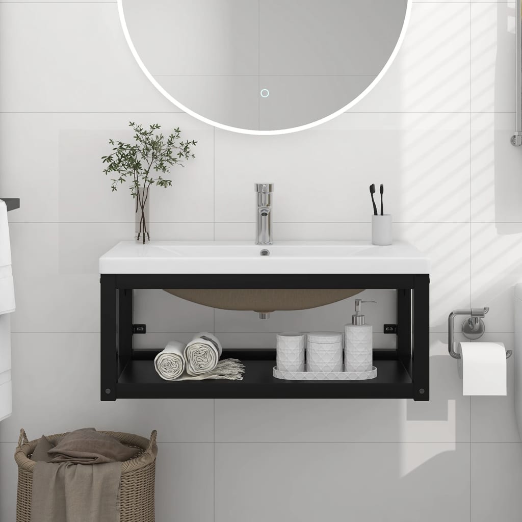 vidaXL Wastafelframe met inbouwwastafel ijzer wit