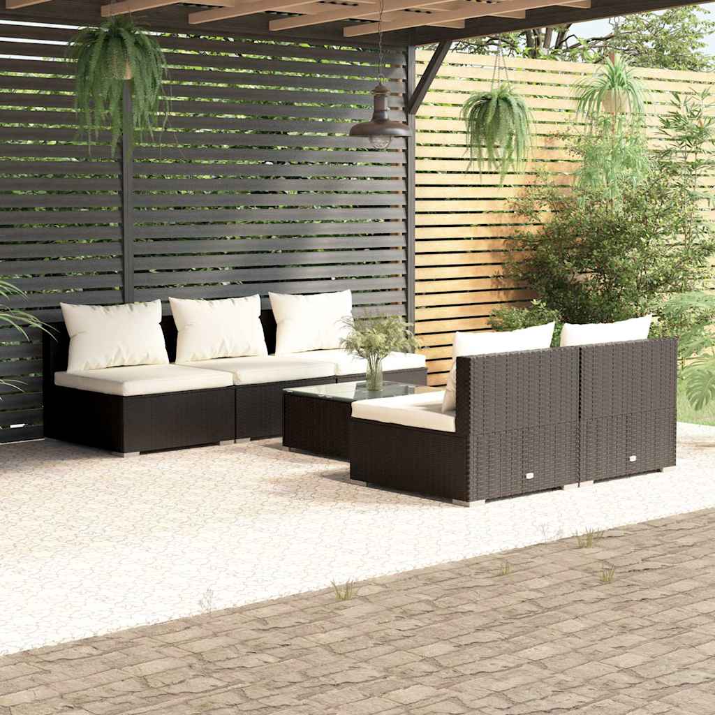 vidaXL 5-delige Loungeset met kussens poly rattan bruin