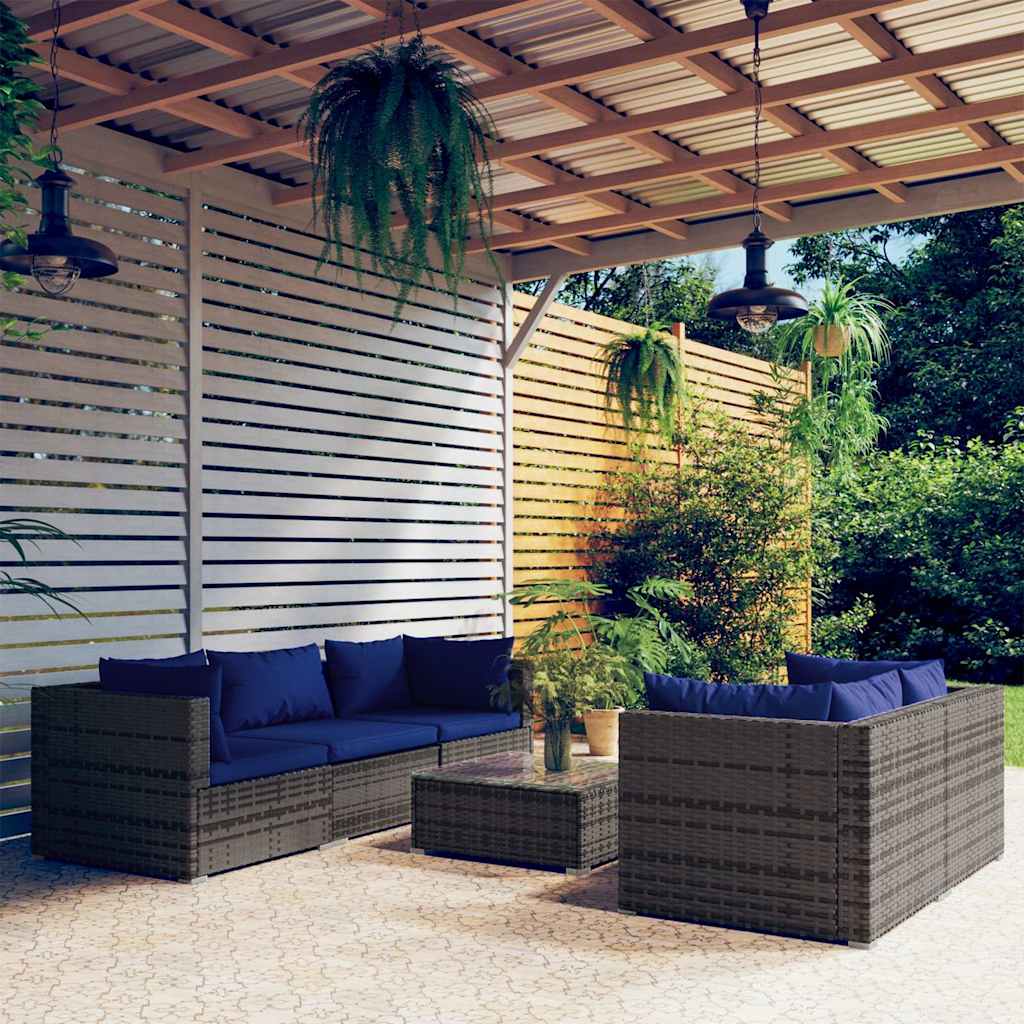 vidaXL 5-delige Loungeset met kussens poly rattan bruin