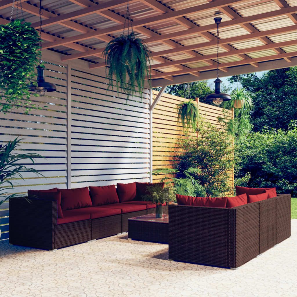 vidaXL 5-delige Loungeset met kussens poly rattan bruin