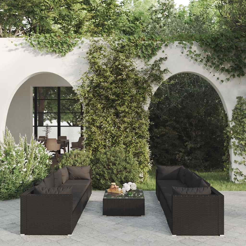 vidaXL 5-delige Loungeset met kussens poly rattan bruin