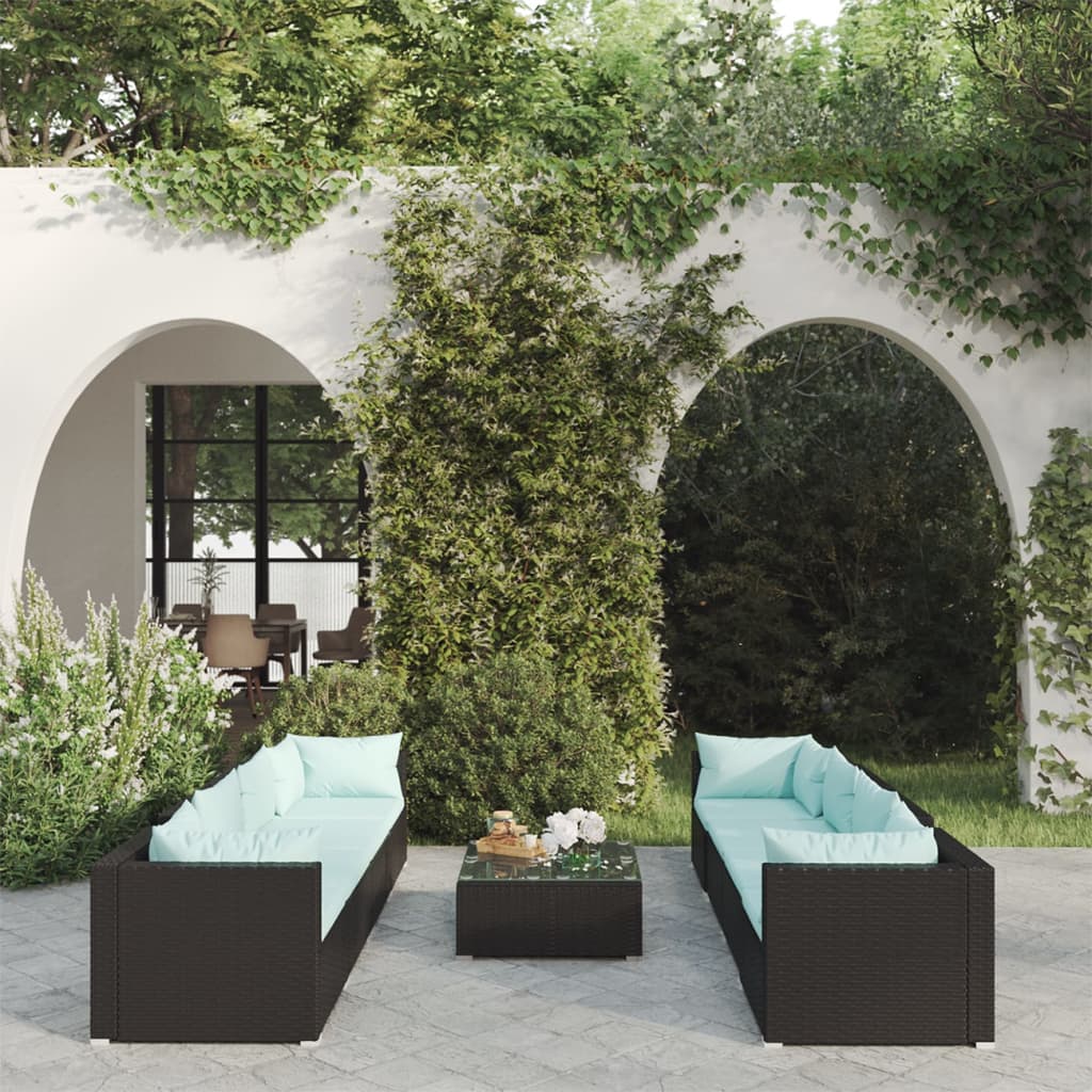 vidaXL 5-delige Loungeset met kussens poly rattan bruin