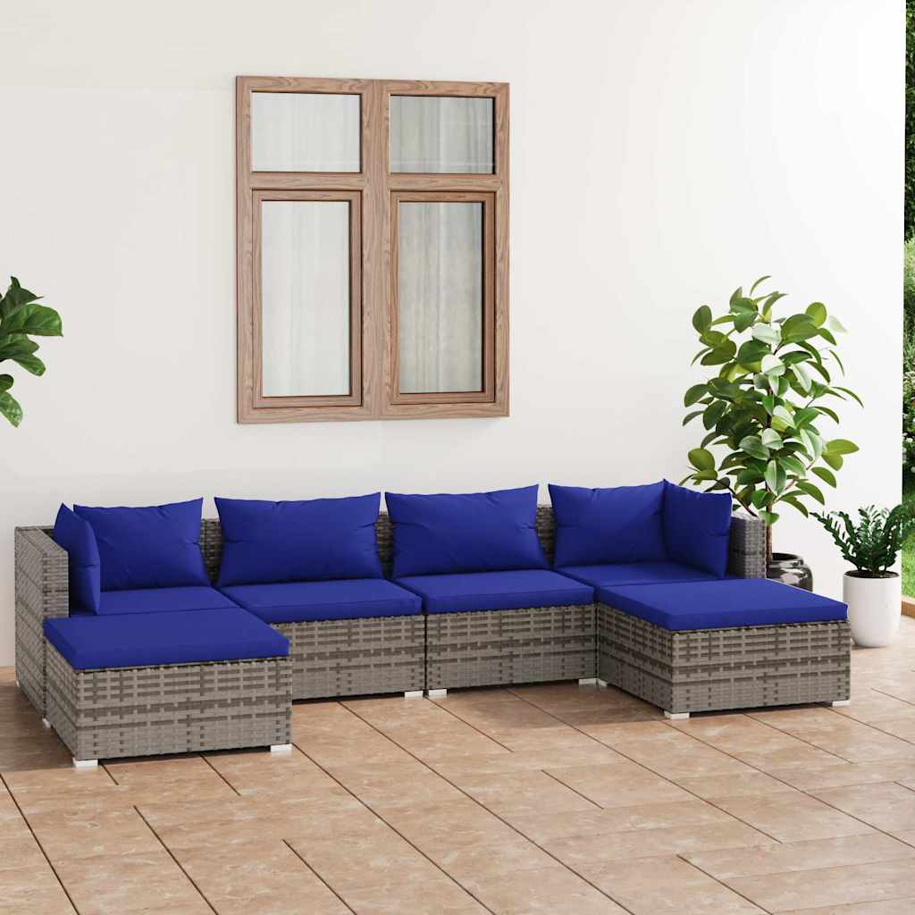 vidaXL 6-delige Loungeset met kussens poly rattan zwart