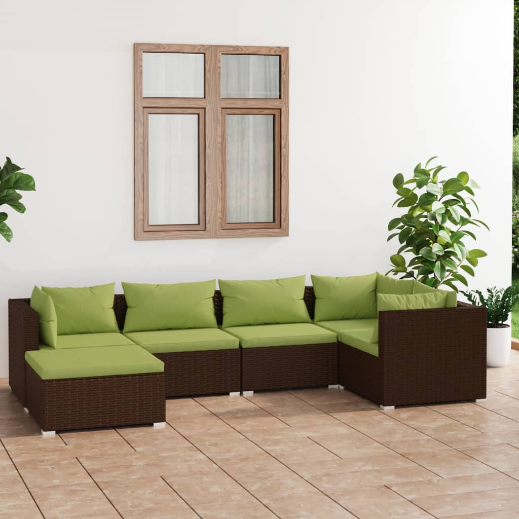 vidaXL 6-delige Loungeset met kussens poly rattan zwart