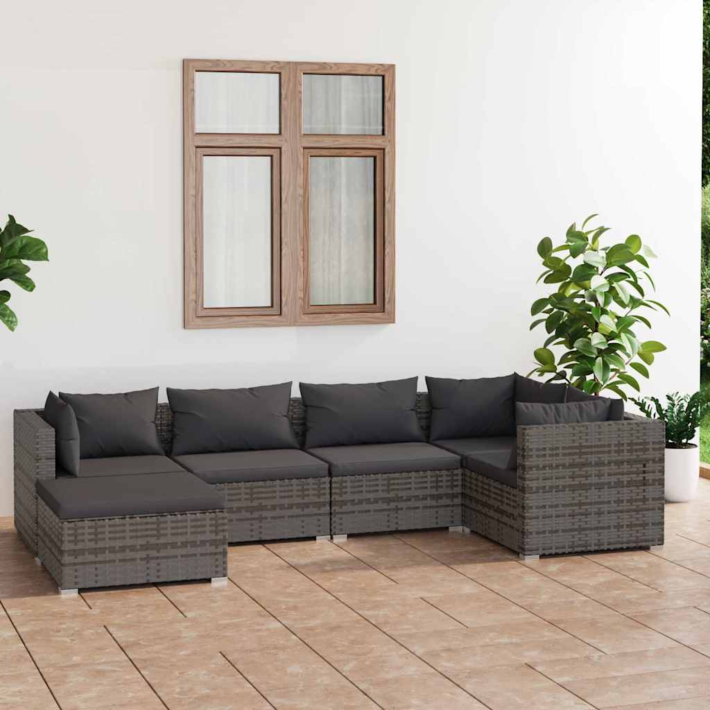 vidaXL 6-delige Loungeset met kussens poly rattan zwart