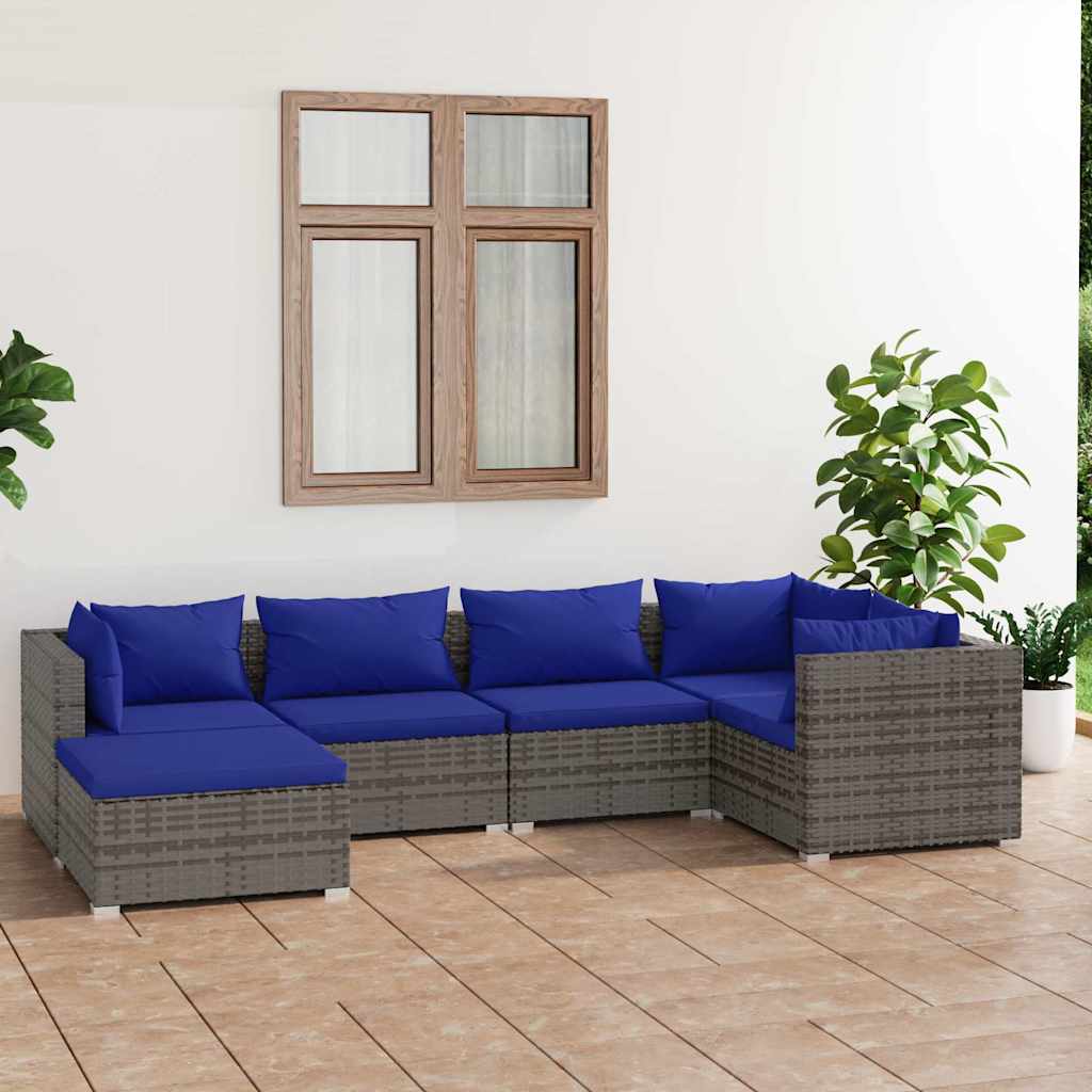 vidaXL 6-delige Loungeset met kussens poly rattan zwart