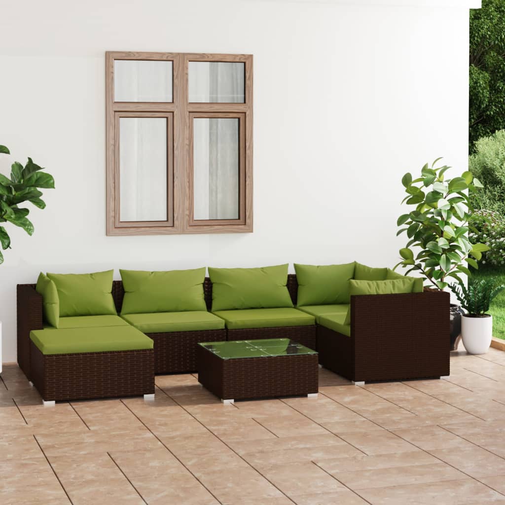 vidaXL 6-delige Loungeset met kussens poly rattan zwart