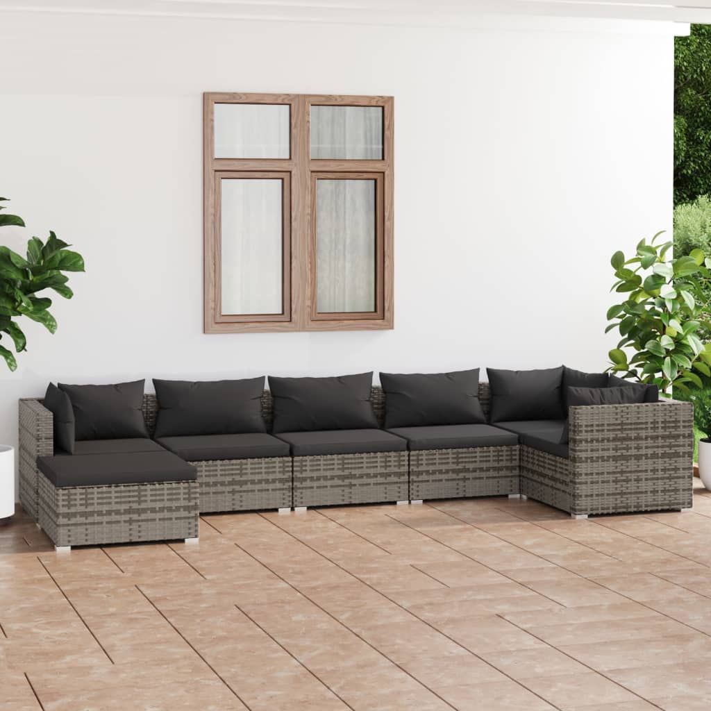 vidaXL 6-delige Loungeset met kussens poly rattan zwart