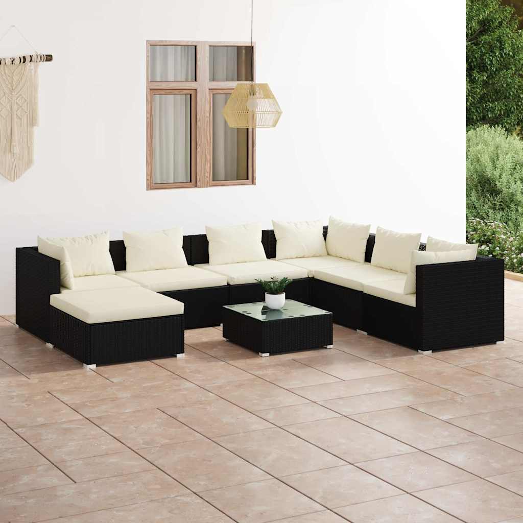 vidaXL 6-delige Loungeset met kussens poly rattan zwart