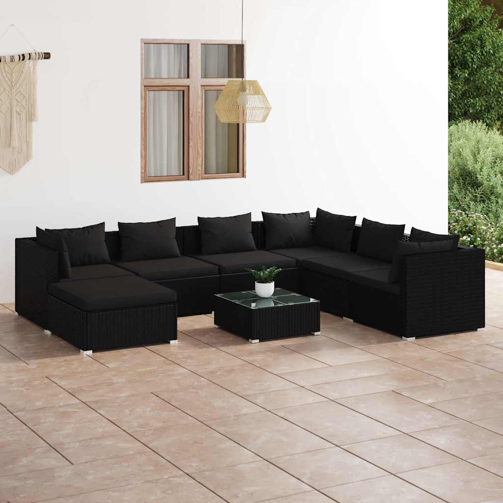 vidaXL 6-delige Loungeset met kussens poly rattan zwart
