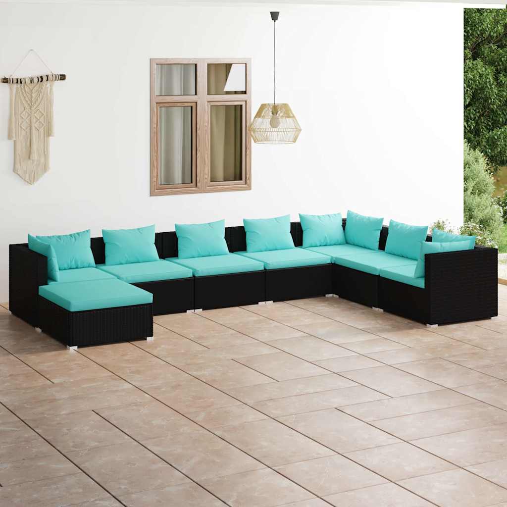 vidaXL 6-delige Loungeset met kussens poly rattan zwart