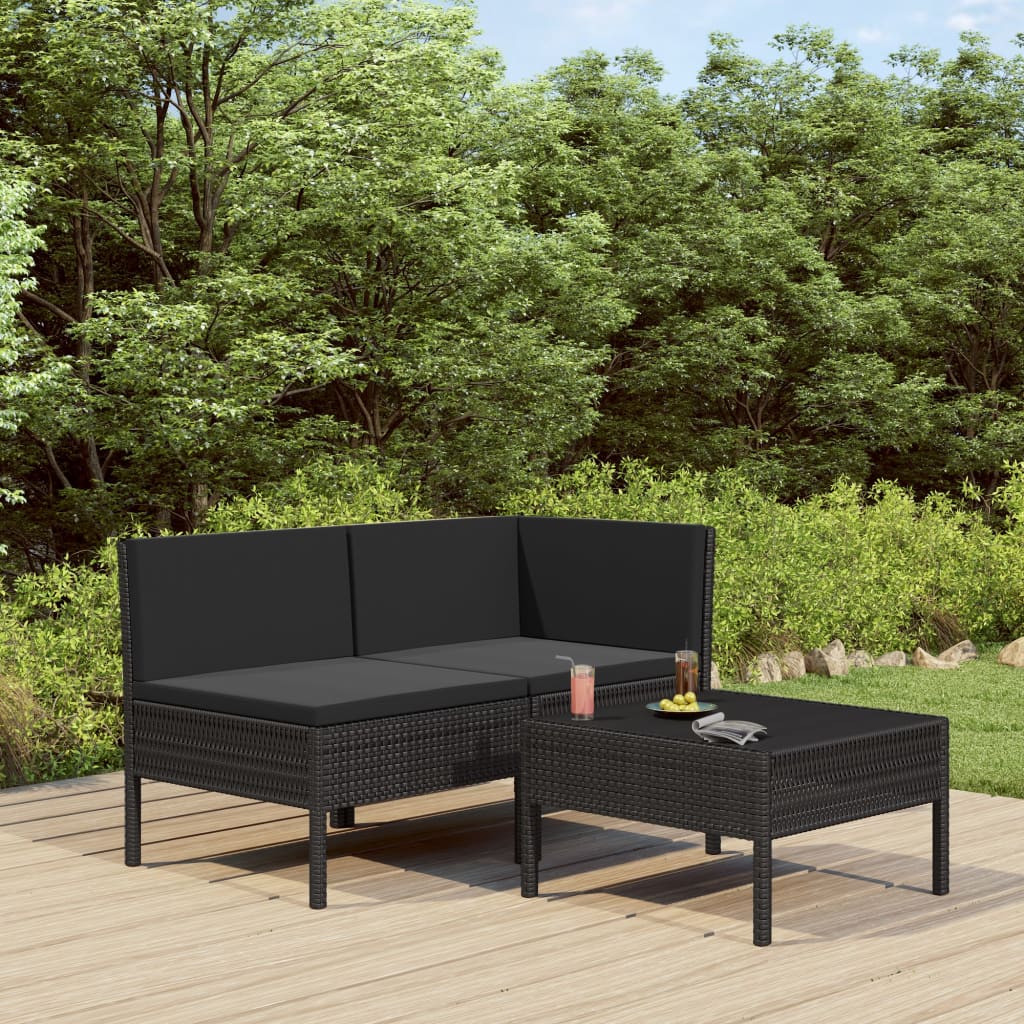 vidaXL 3-delige Loungeset met kussens poly rattan bruin