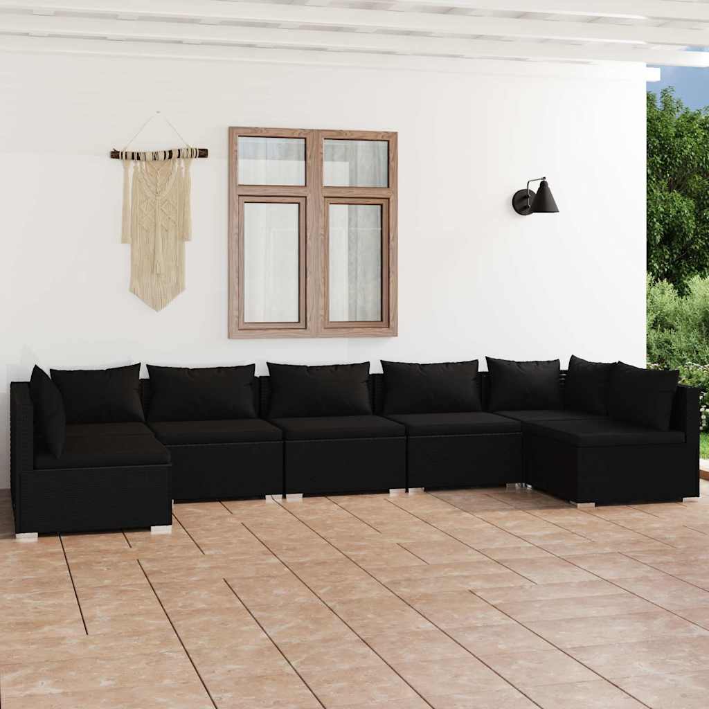 vidaXL 6-delige Loungeset met kussens poly rattan zwart