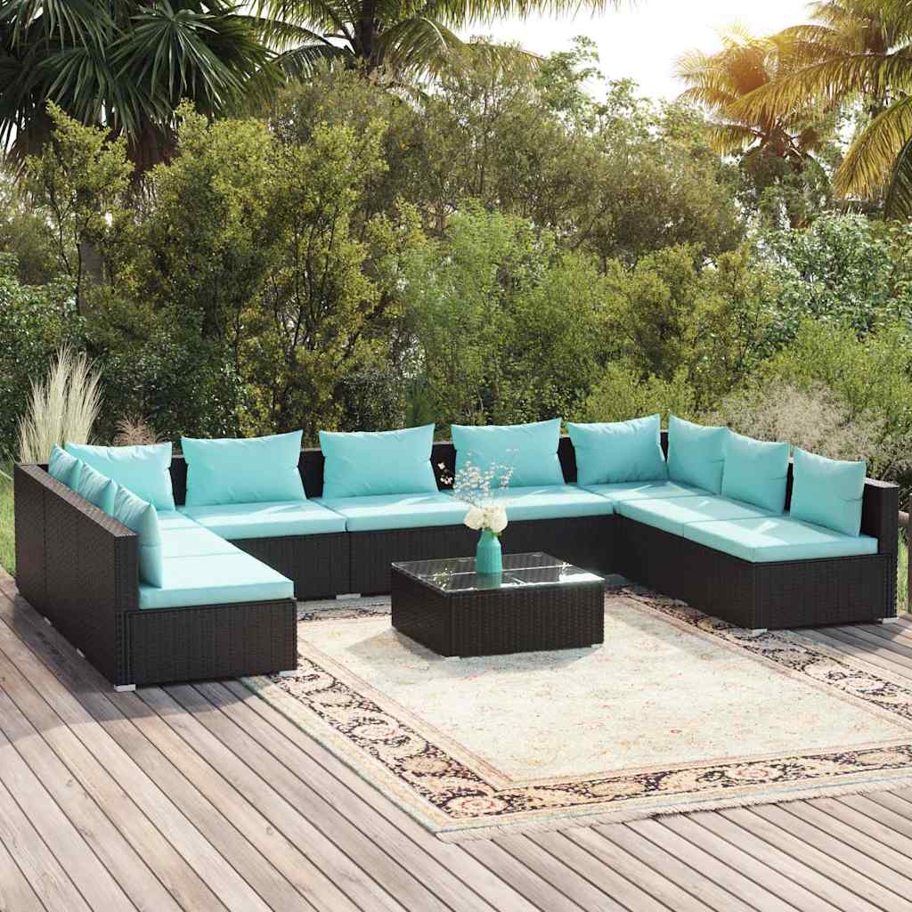 vidaXL 6-delige Loungeset met kussens poly rattan zwart