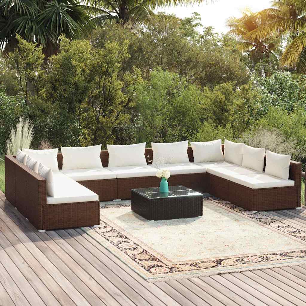 vidaXL 6-delige Loungeset met kussens poly rattan zwart