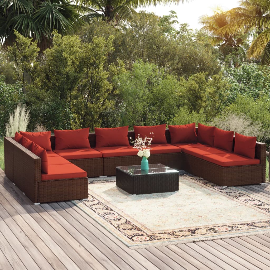 vidaXL 6-delige Loungeset met kussens poly rattan zwart