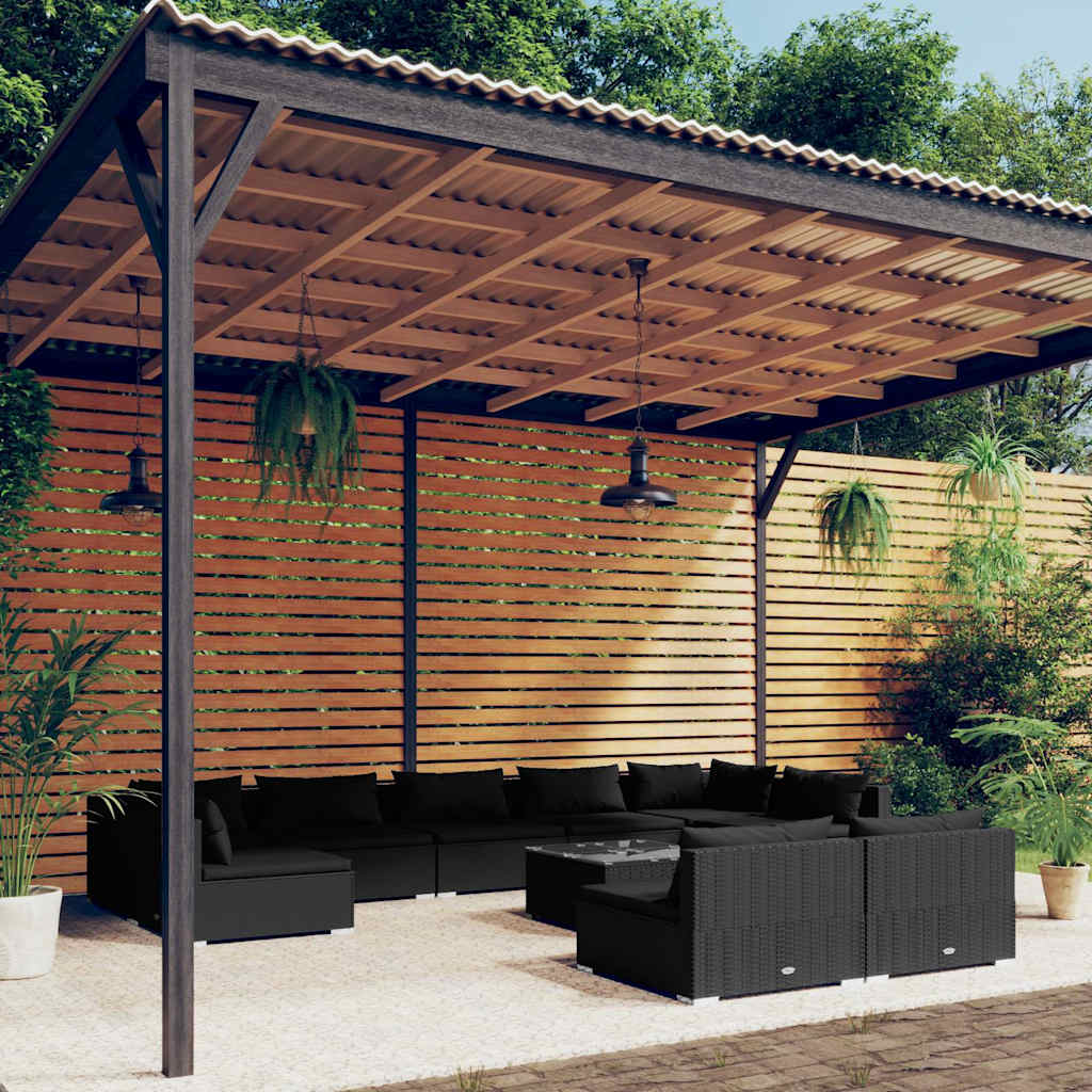 vidaXL 9-delige Loungeset met kussens poly rattan zwart