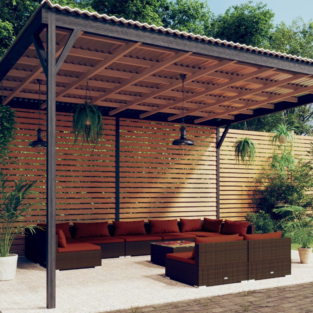 vidaXL 9-delige Loungeset met kussens poly rattan zwart