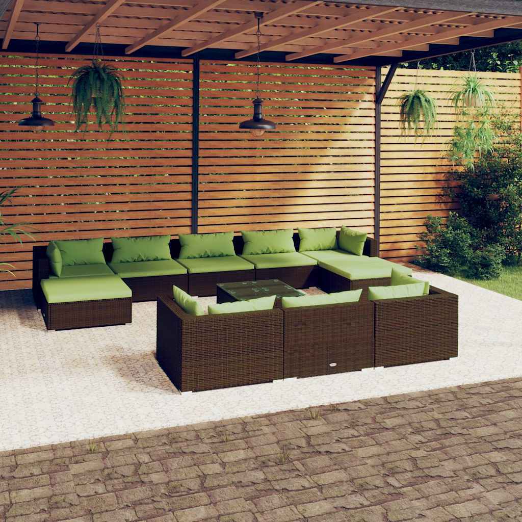 vidaXL 9-delige Loungeset met kussens poly rattan zwart