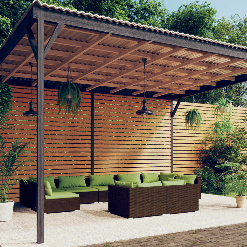vidaXL 9-delige Loungeset met kussens poly rattan zwart