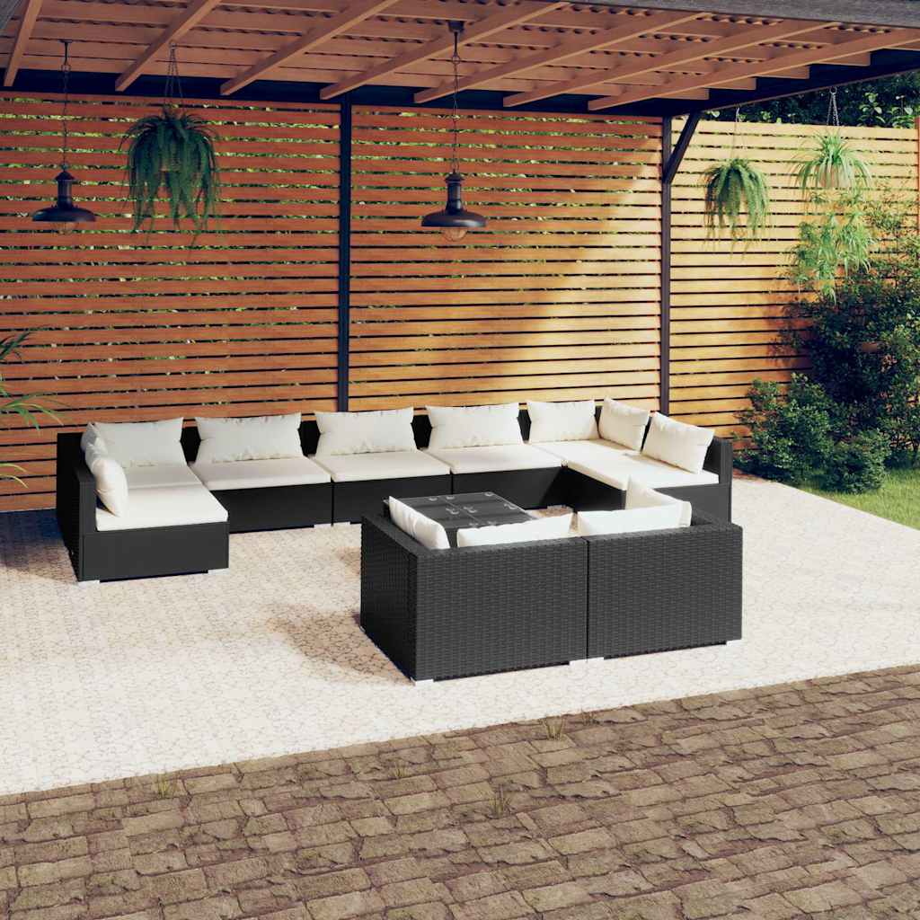 vidaXL 9-delige Loungeset met kussens poly rattan zwart
