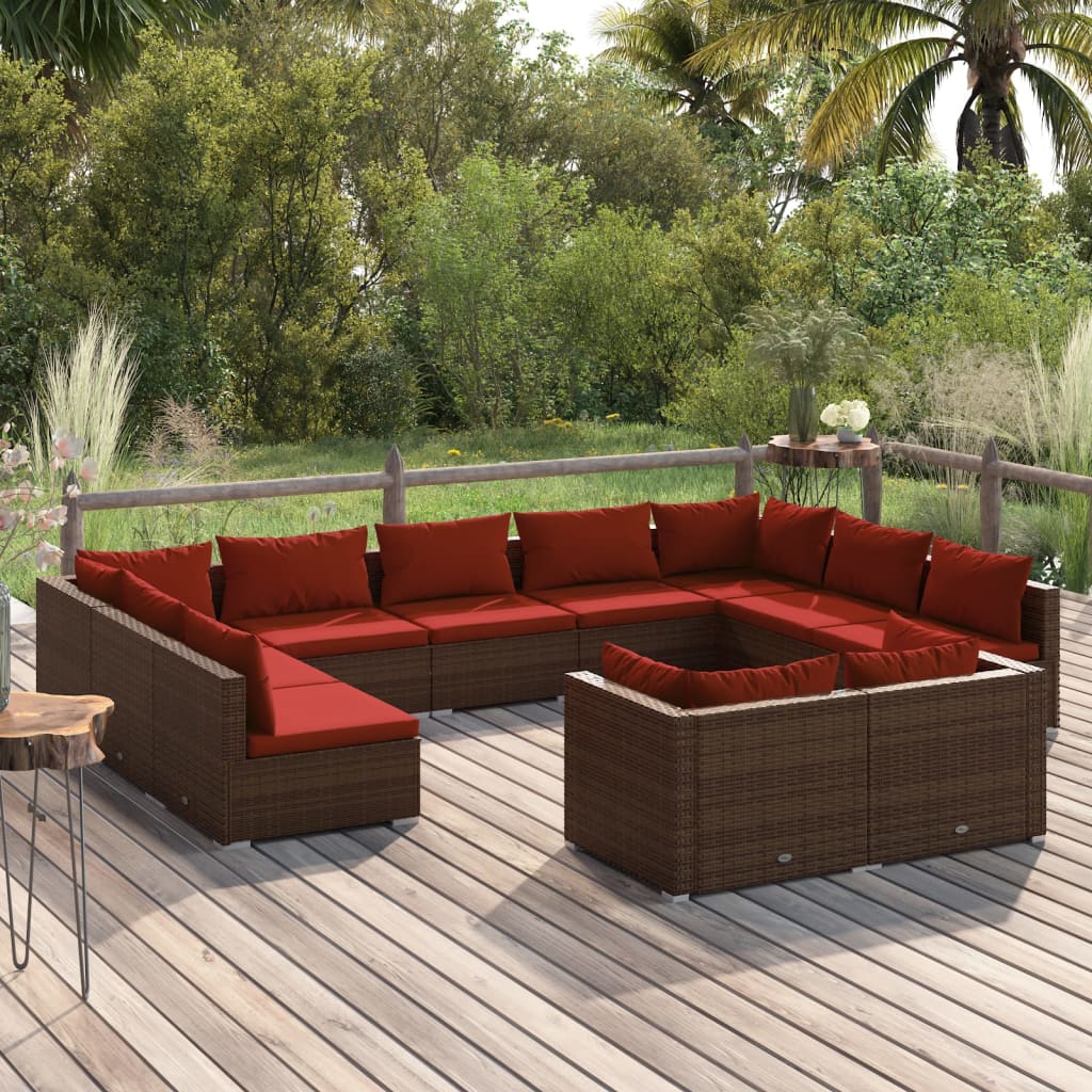 vidaXL 9-delige Loungeset met kussens poly rattan zwart