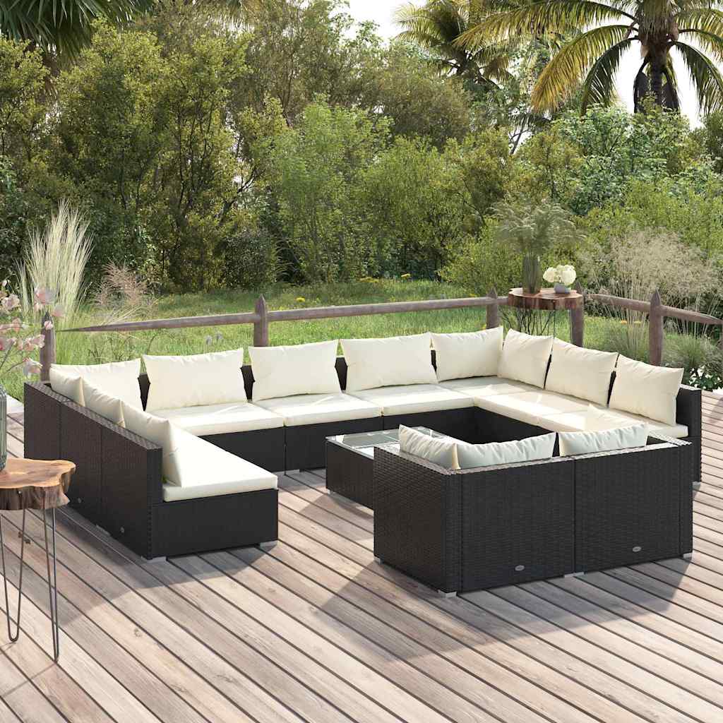 vidaXL 9-delige Loungeset met kussens poly rattan zwart