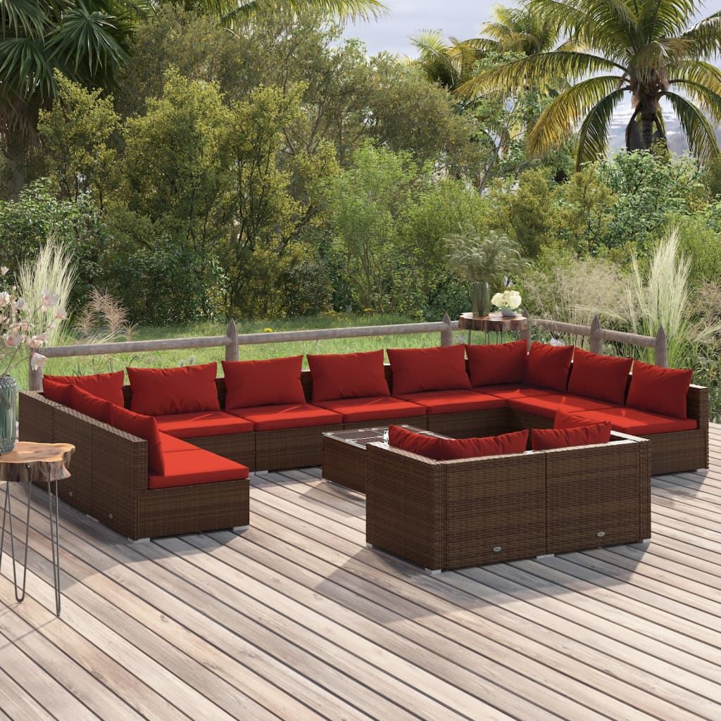 vidaXL 9-delige Loungeset met kussens poly rattan zwart