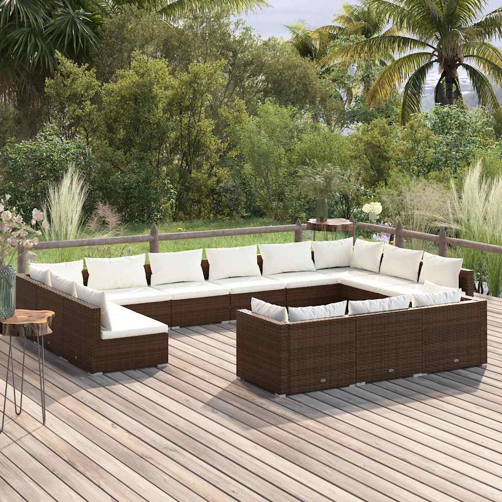 vidaXL 9-delige Loungeset met kussens poly rattan zwart