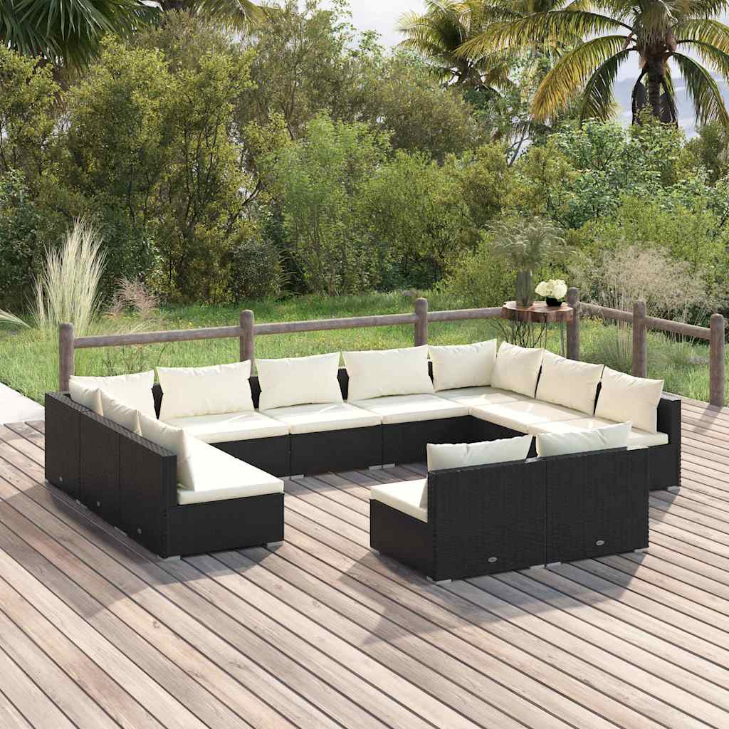 vidaXL 9-delige Loungeset met kussens poly rattan zwart