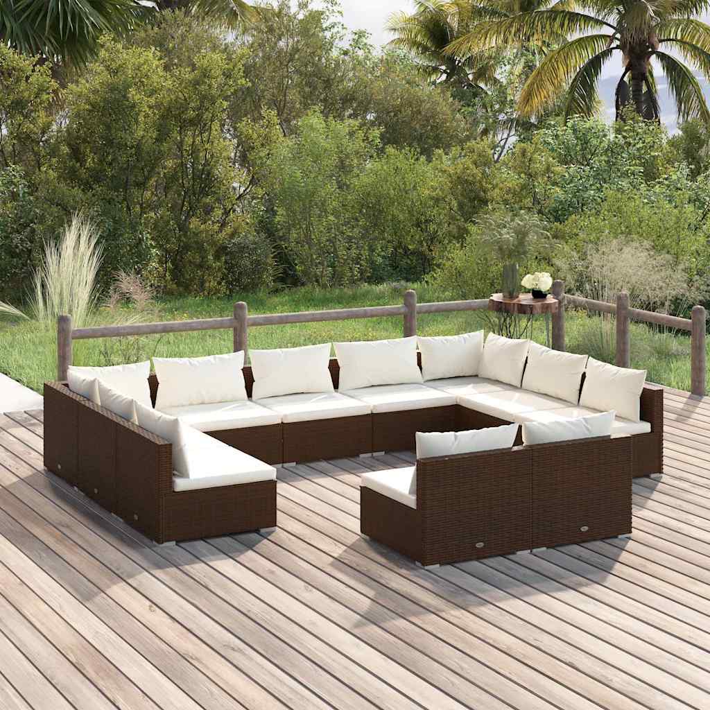 vidaXL 9-delige Loungeset met kussens poly rattan zwart