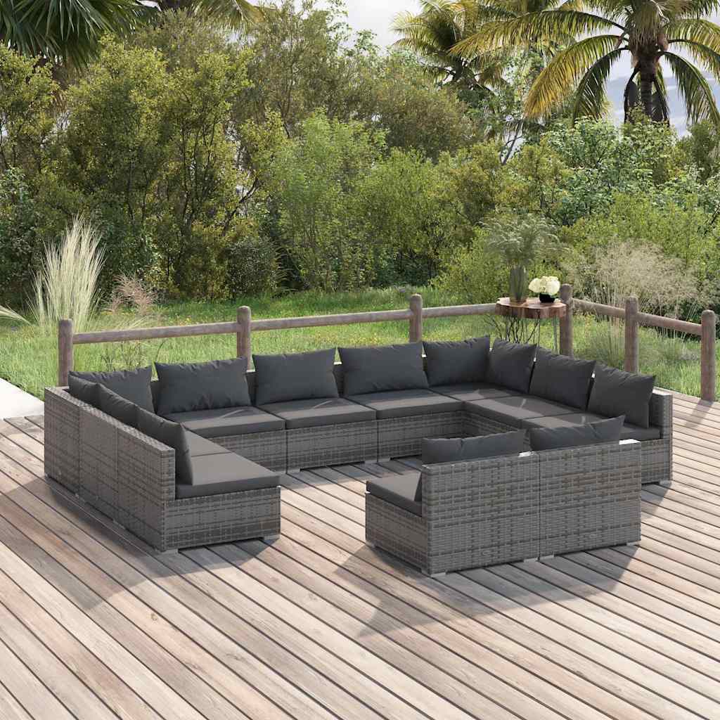 vidaXL 9-delige Loungeset met kussens poly rattan zwart