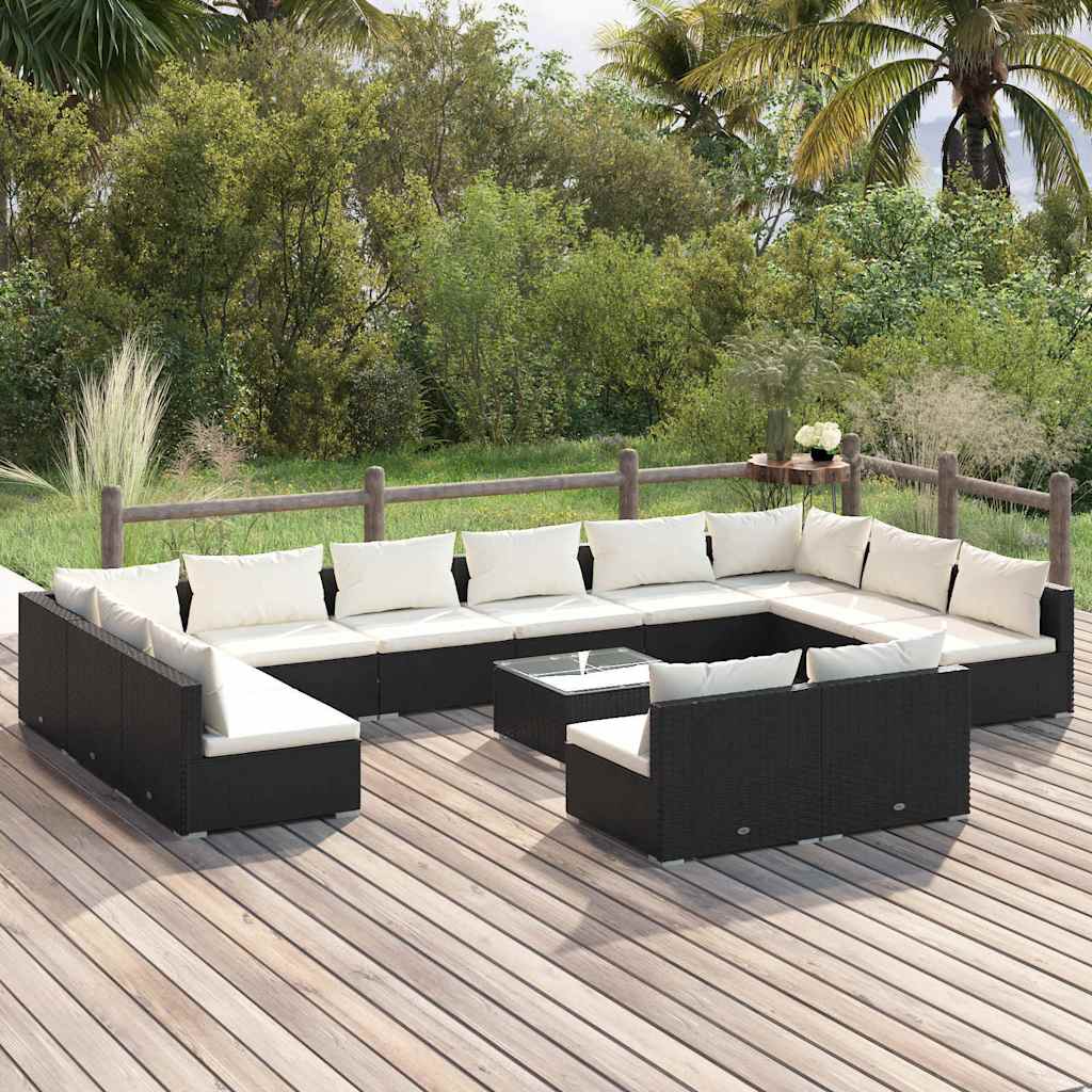 vidaXL 9-delige Loungeset met kussens poly rattan zwart