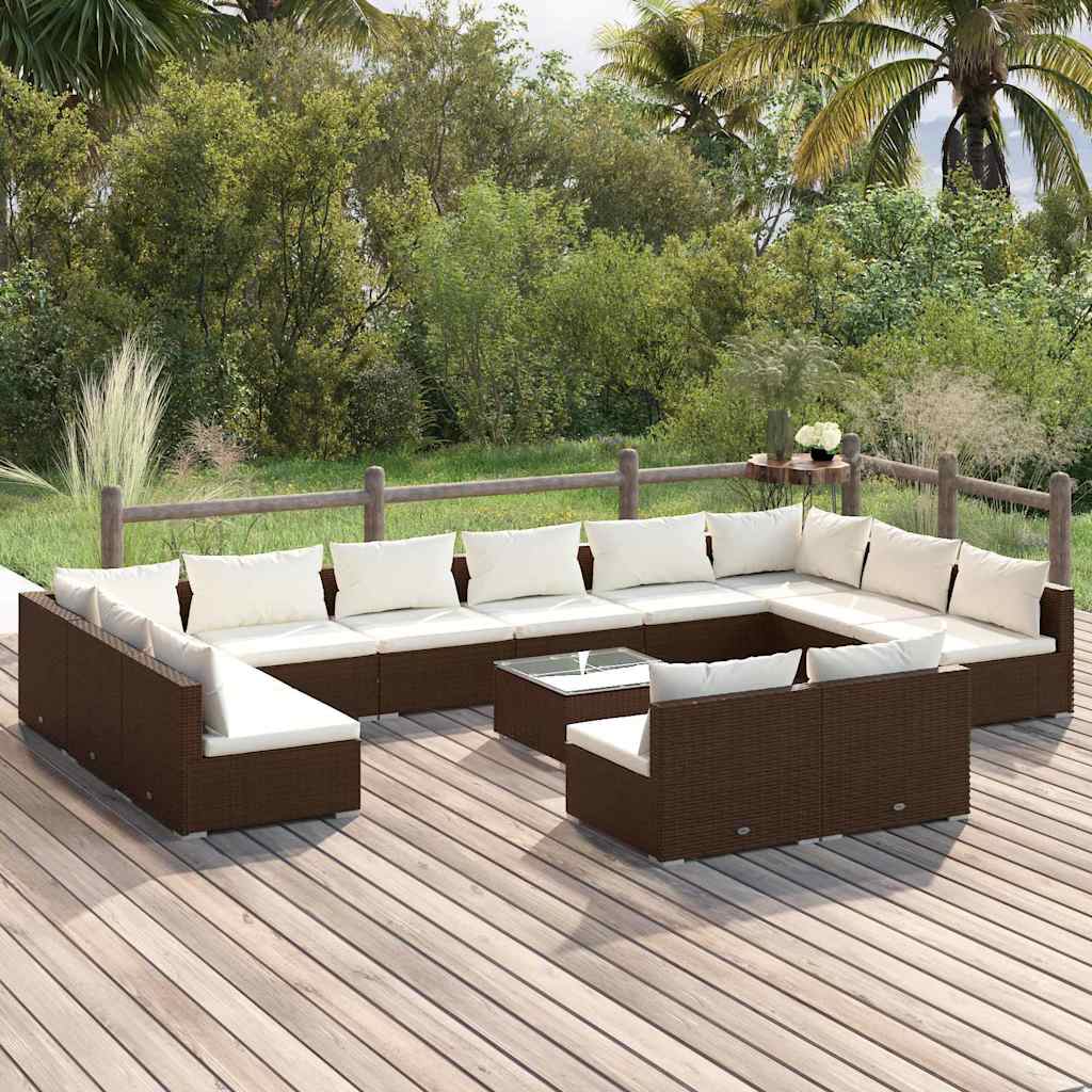 vidaXL 9-delige Loungeset met kussens poly rattan zwart