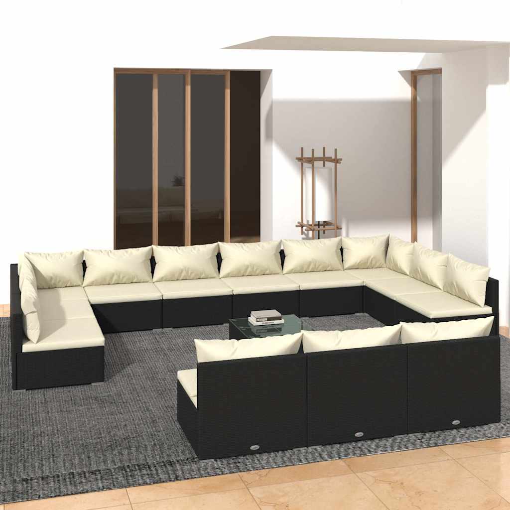 vidaXL 9-delige Loungeset met kussens poly rattan zwart