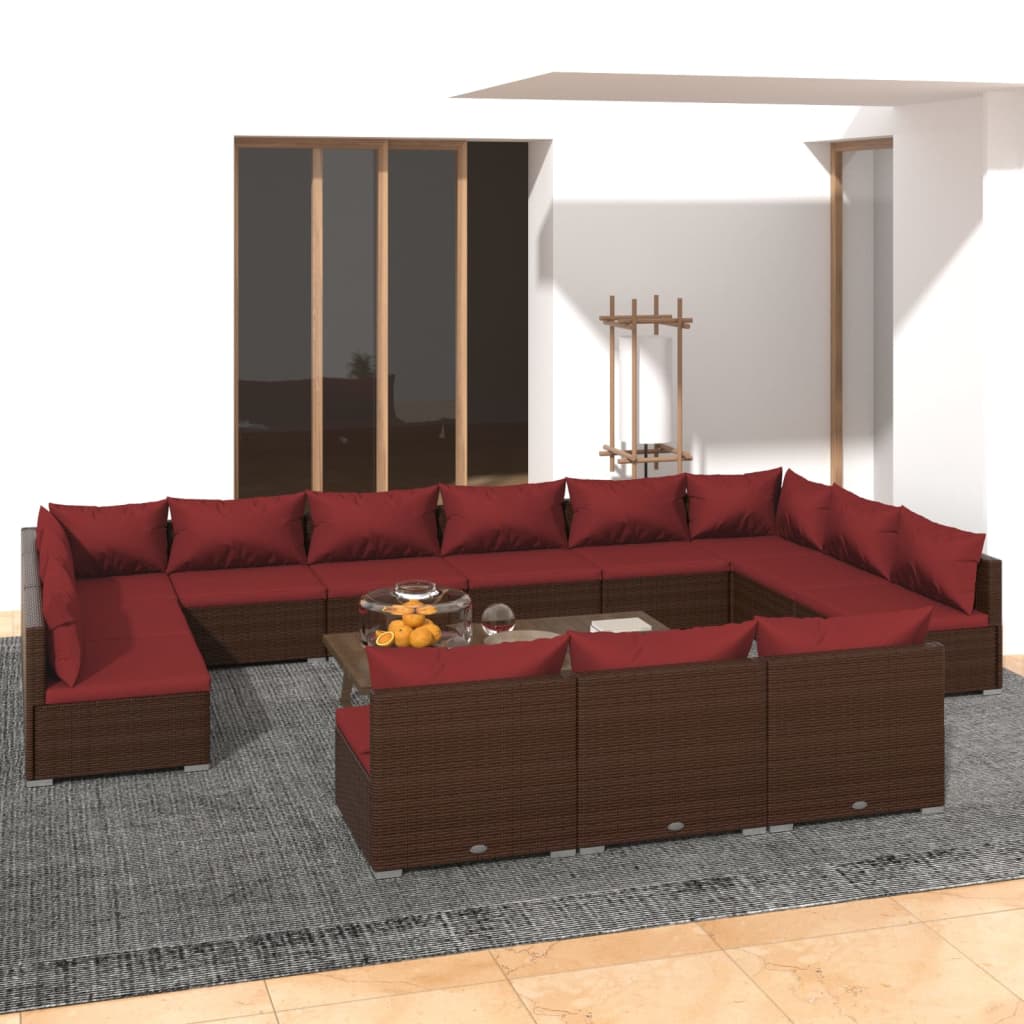 vidaXL 9-delige Loungeset met kussens poly rattan zwart