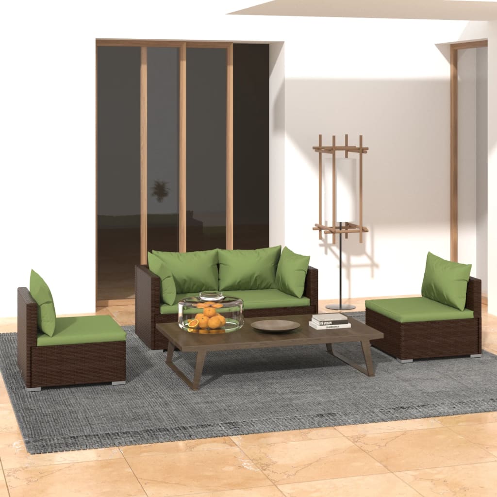 vidaXL 4-delige Loungeset met kussens poly rattan zwart