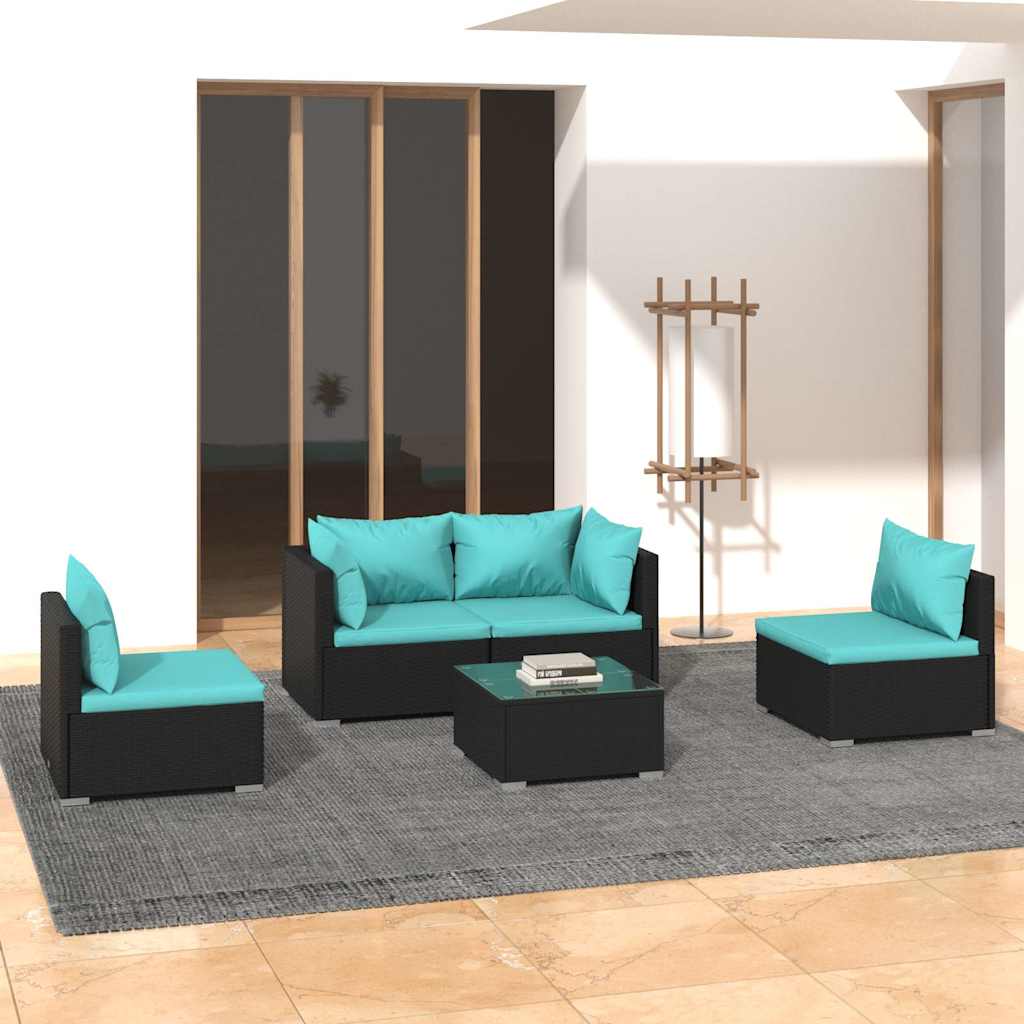 vidaXL 4-delige Loungeset met kussens poly rattan zwart