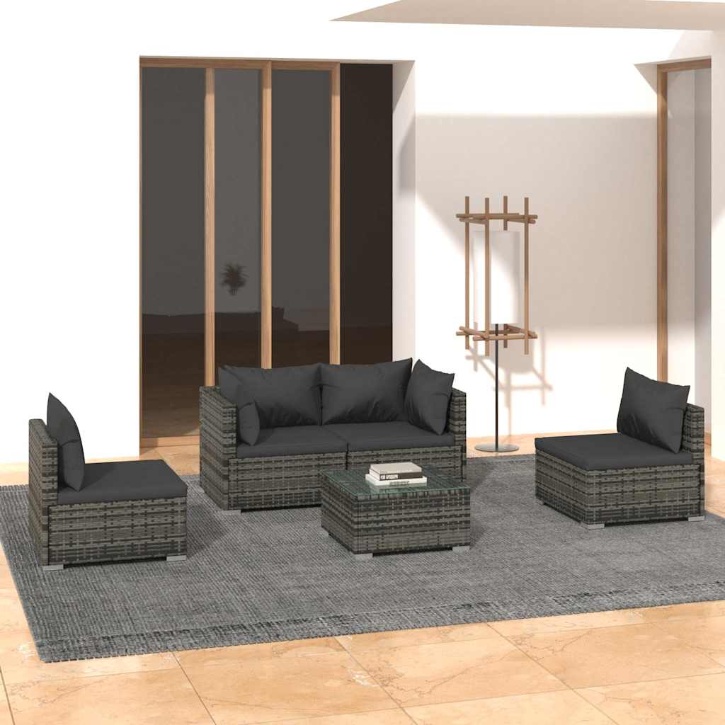 vidaXL 4-delige Loungeset met kussens poly rattan zwart