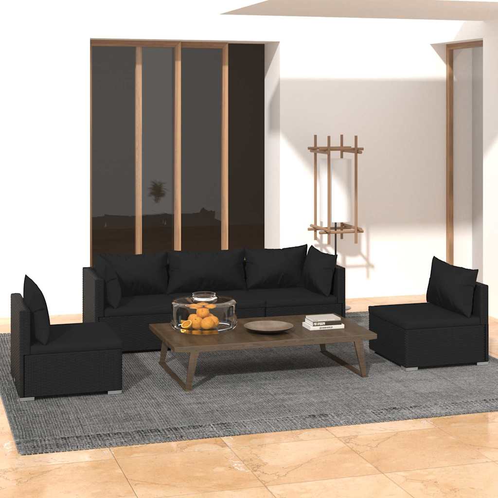 vidaXL 4-delige Loungeset met kussens poly rattan zwart