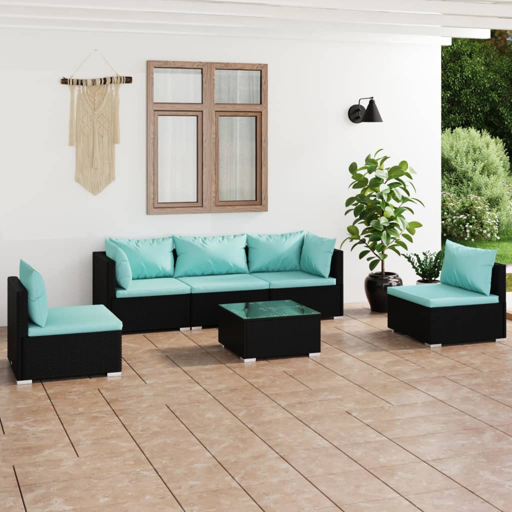 vidaXL 4-delige Loungeset met kussens poly rattan zwart