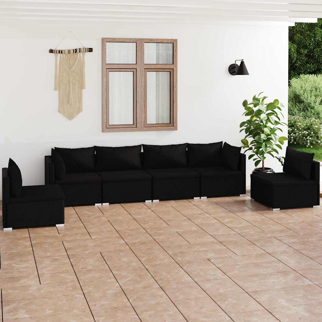 vidaXL 4-delige Loungeset met kussens poly rattan zwart