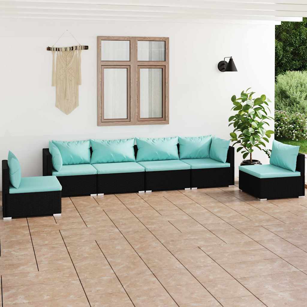 vidaXL 4-delige Loungeset met kussens poly rattan zwart