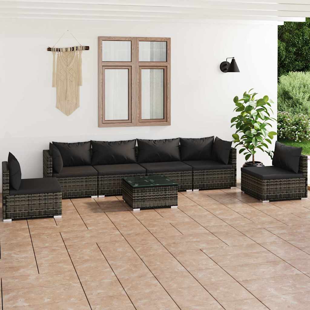 vidaXL 4-delige Loungeset met kussens poly rattan zwart