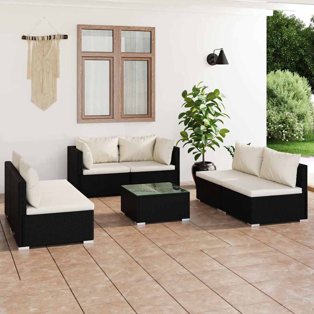 vidaXL 4-delige Loungeset met kussens poly rattan zwart