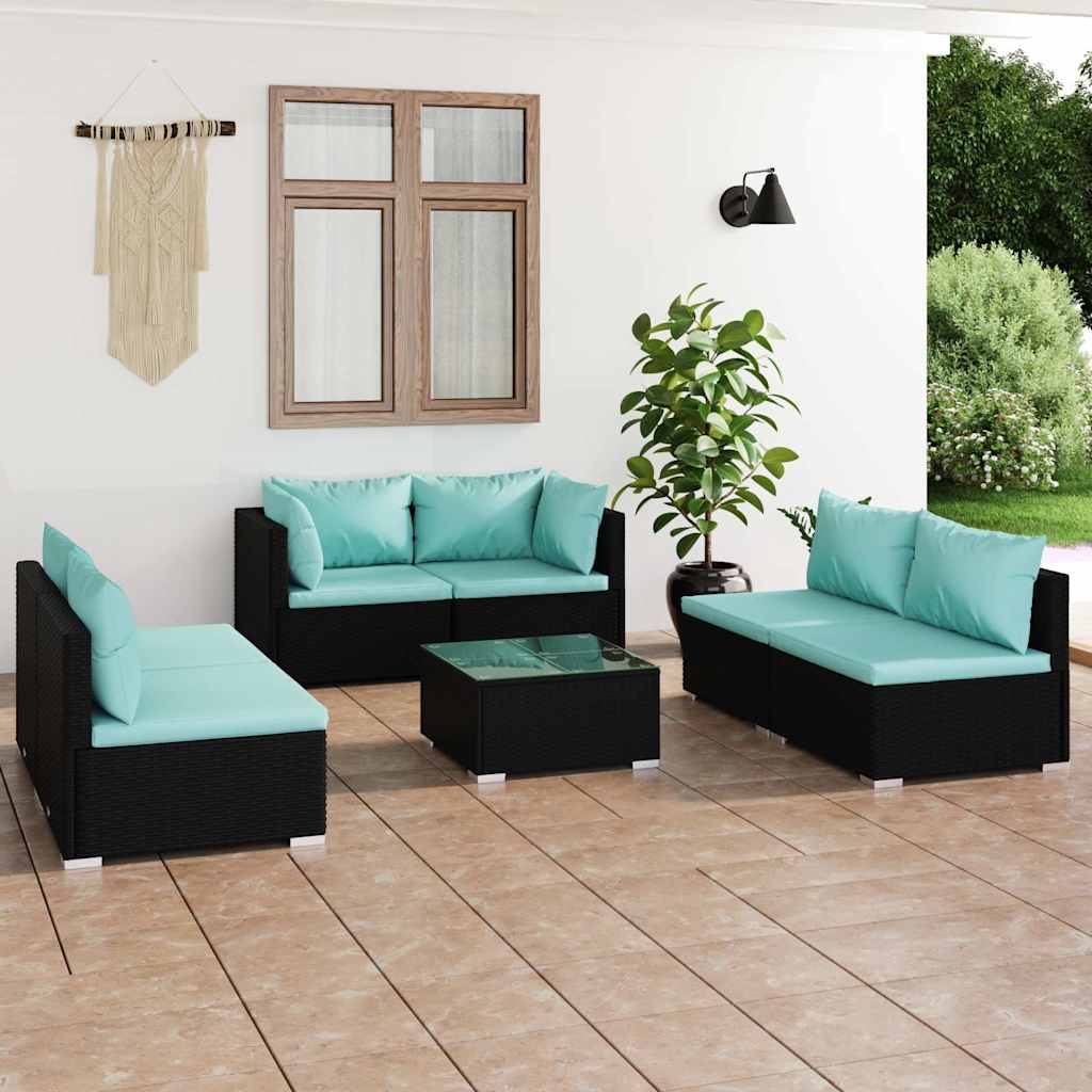 vidaXL 4-delige Loungeset met kussens poly rattan zwart